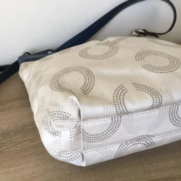 Coach Ashley Dotted Op Art Cream Canvas Blue Leather Shoulder Crossbody Bag - Picture 9 of 11